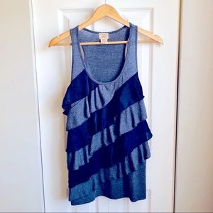 Ruffle Front Long Blue Tank Top 💙 Eyelash Couture